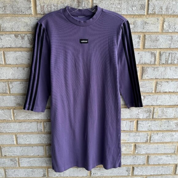 adidas Dresses & Skirts - Adidas Three Stripes Purple 3/4 Sleeve Ribbed Dress Women's Size XS.